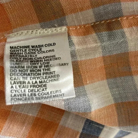 Tommy Bahama Relax LINEN Shirt Mens size L Short Sleeve Orange Blue Plaid - Picture 8 of 8
